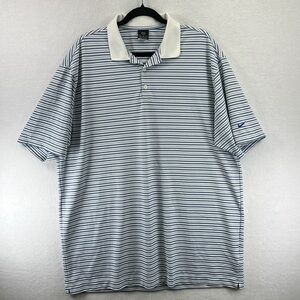 Nike DRI-FIT UV Golf/Polo Shirt Sz XXL Blue/White Stripe 100% Polyester Like New